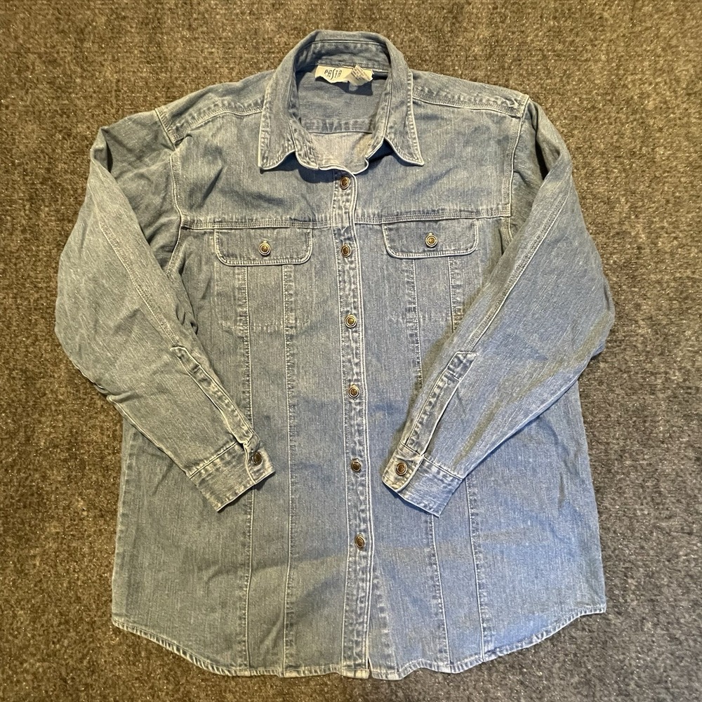 Blue Jean Shirt Long Sleeve Vintage Denim Pasta Large 100% Cotton Size L